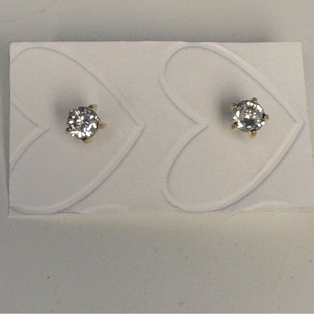 Cubic Zirconia 5 Prong Studs - 3mm - Gold Plated